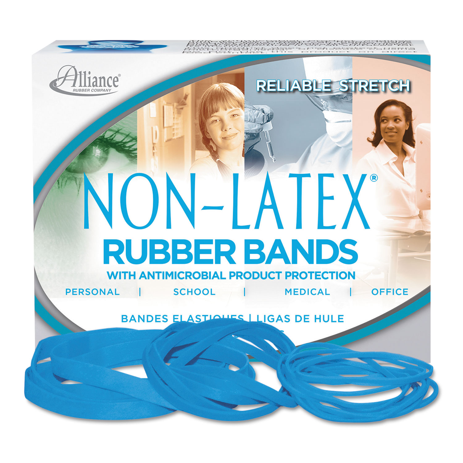  Alliance 42179 Antimicrobial Non-Latex Rubber Bands, Size 117B, 0.06 Gauge, Cyan Blue, 4 oz Box, 62/Box (ALL42179) 