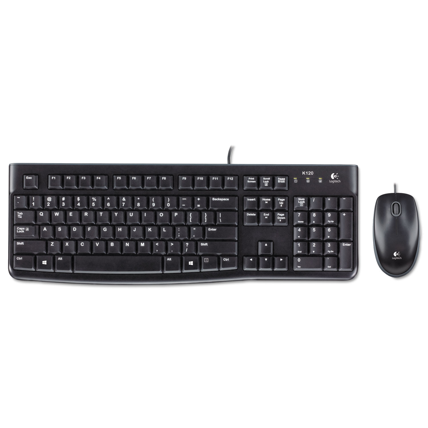 MK120 Wired Desktop Set, Keyboard/Mouse, USB, Black
