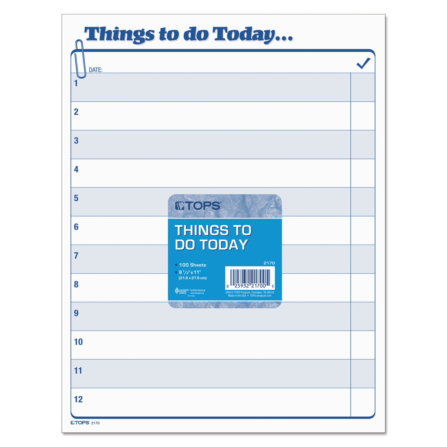 Things To Do Today Daily Agenda Pad, 8 1/2 x 11, 100 Forms