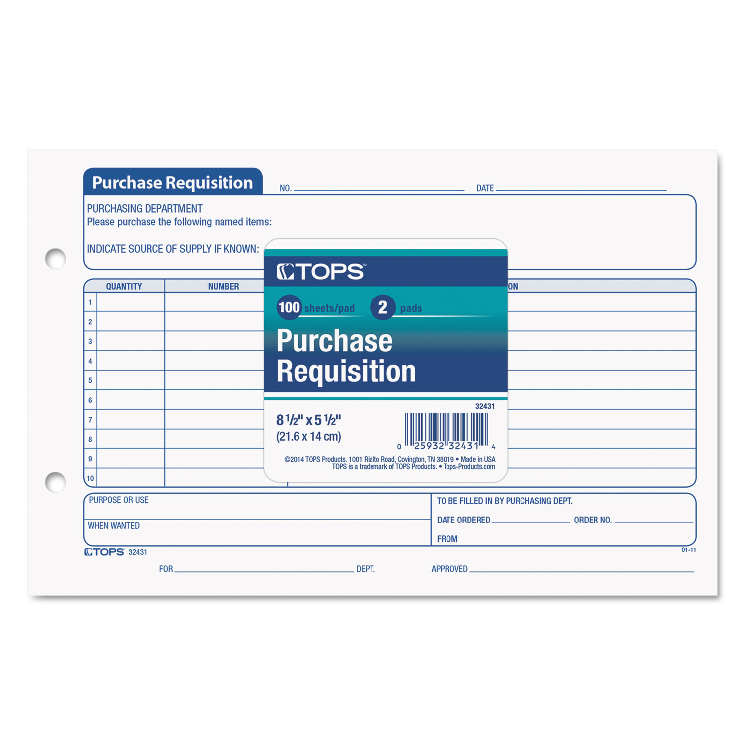 Purchasing Requisition Pad, 5 1/2 x 8 1/2, 100/Pad, 2/Pack