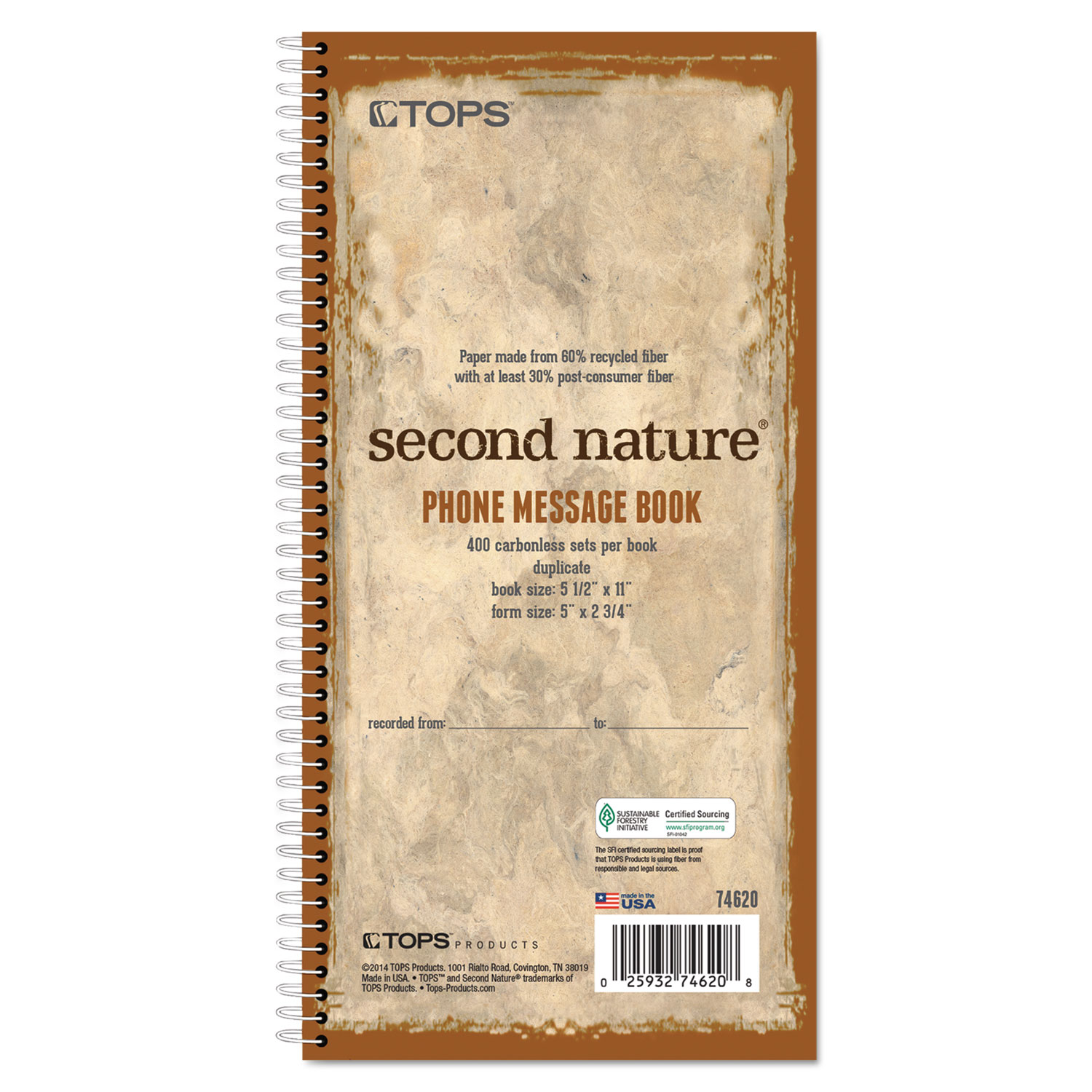 Second Nature Phone Call Book, 2 3/4 x 5, Two-Part Carbonless, 400 Forms