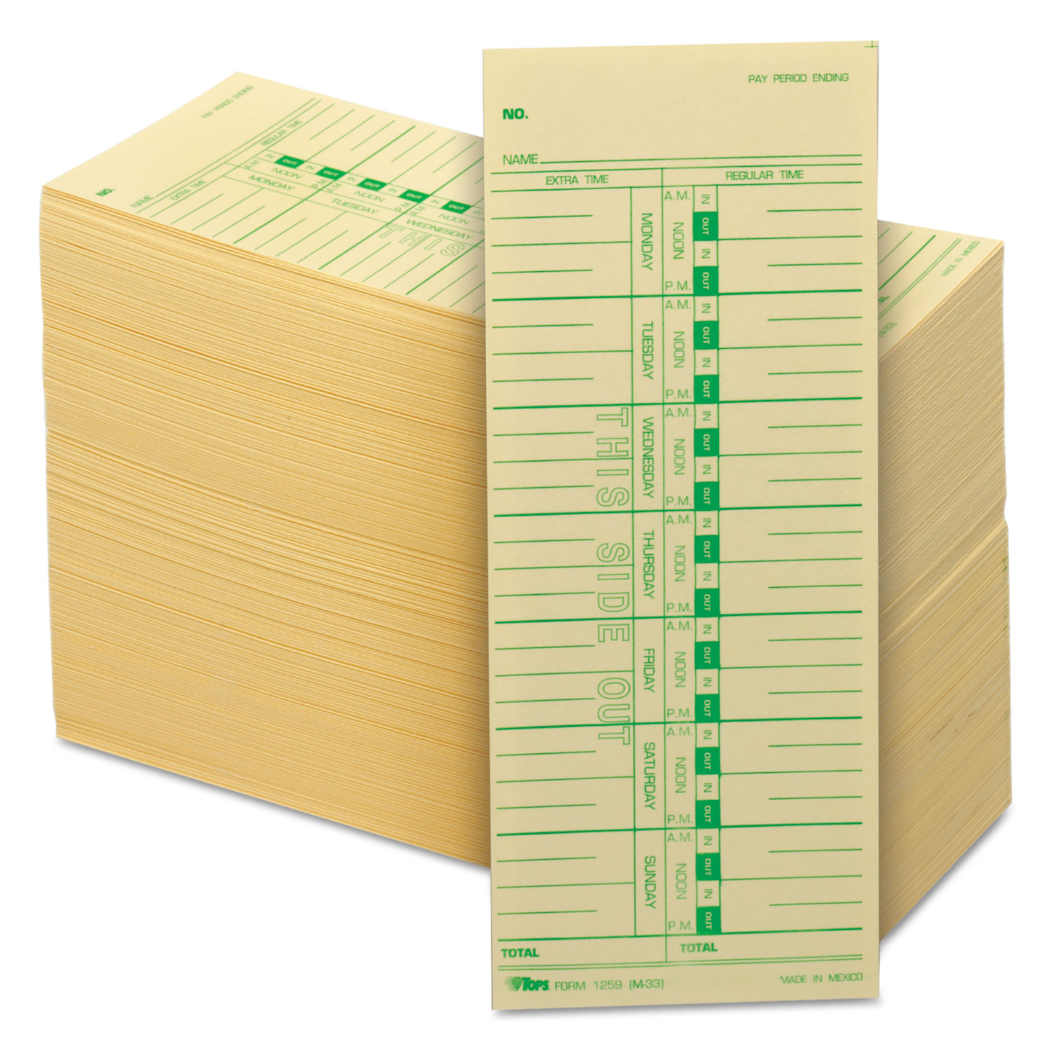Time Clock Cards, Replacement for M-33, One Side, 3.5 x 9, 500/Box  TonerQuest