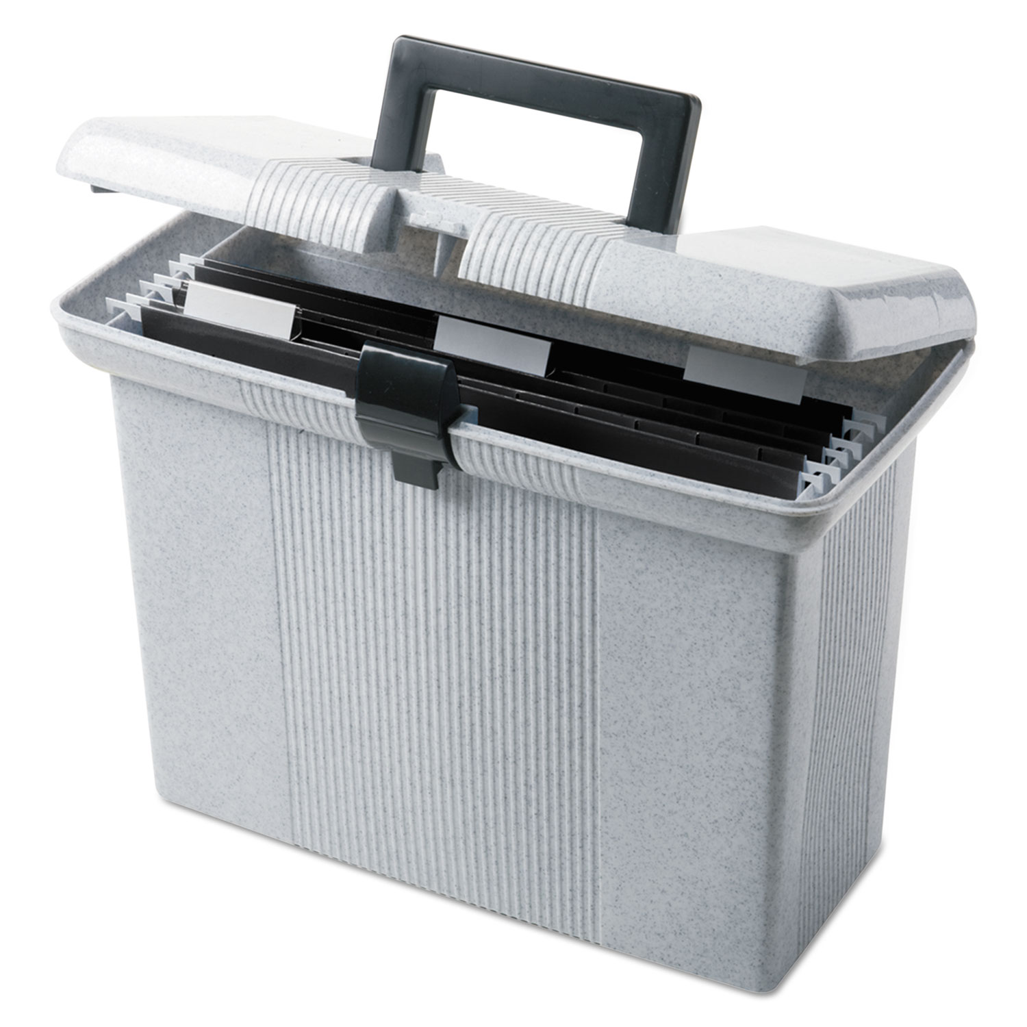 Portable File Boxes, Letter, Plastic, 14-7/8 x 6-1/2 x 11-7/8, Granite