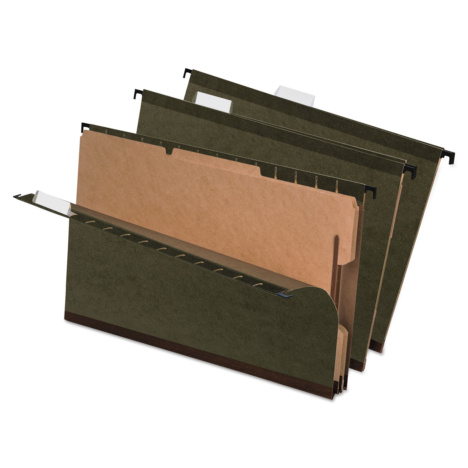 SureHook Reinforced Hanging Folder, 2 Divider, Legal, 1/5 Tab, Green, 10/Box