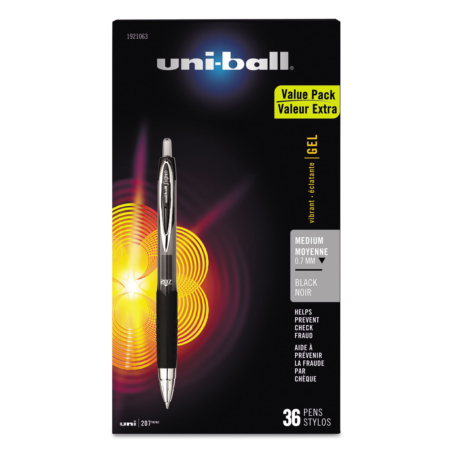 Signo 207 Retractable Gel Pen, Black Ink, 0.7mm, 36/Box