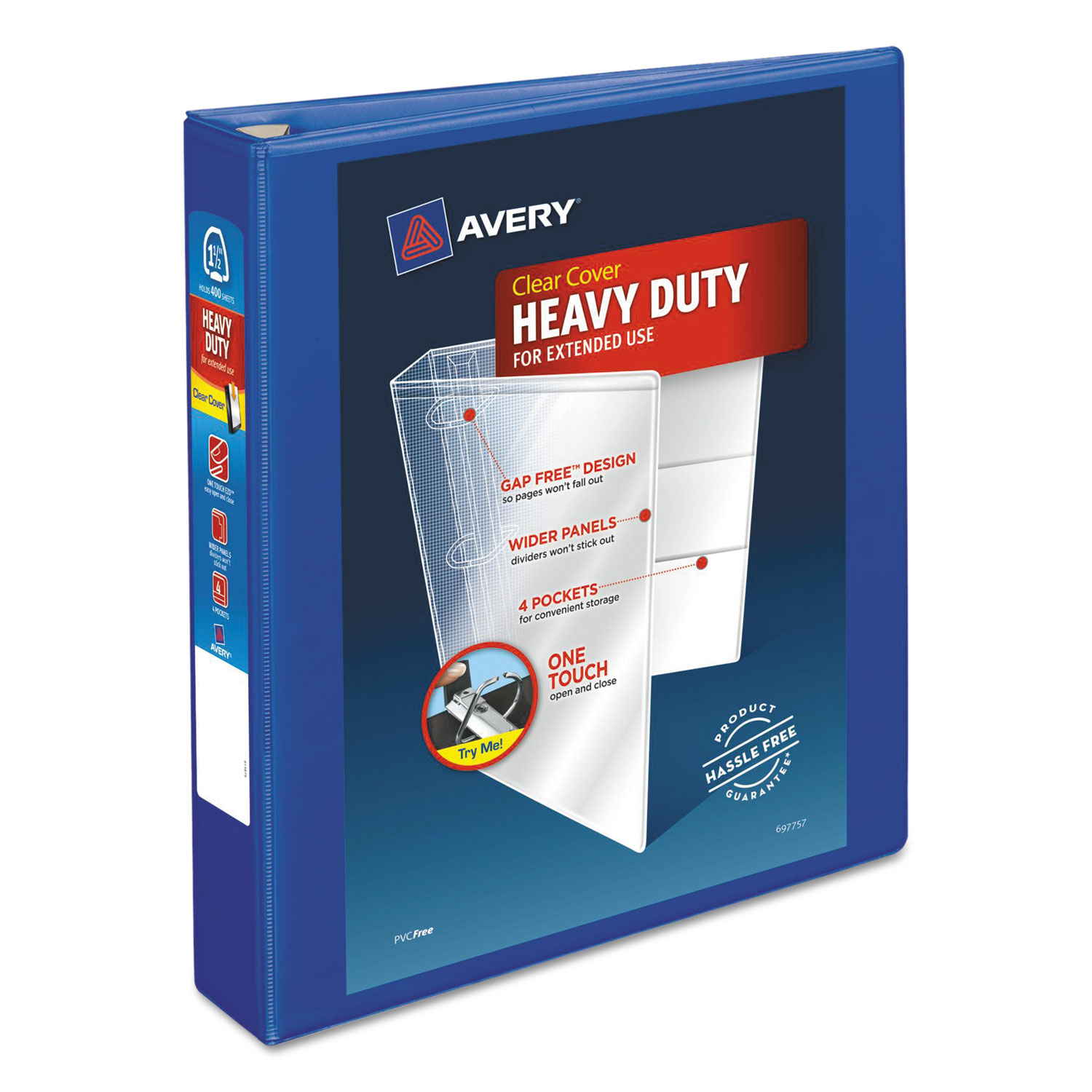  Avery 79775 Heavy-Duty View Binder with DuraHinge and Locking One Touch EZD Rings, 3 Rings, 1.5 Capacity, 11 x 8.5, Pacific Blue (AVE79775) 