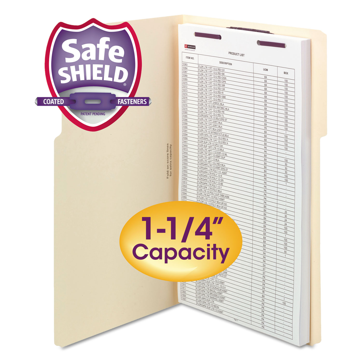 Extra-Capacity Manila Folders w/SafeSHIELD Coated Fasteners, Legal, 50/Box