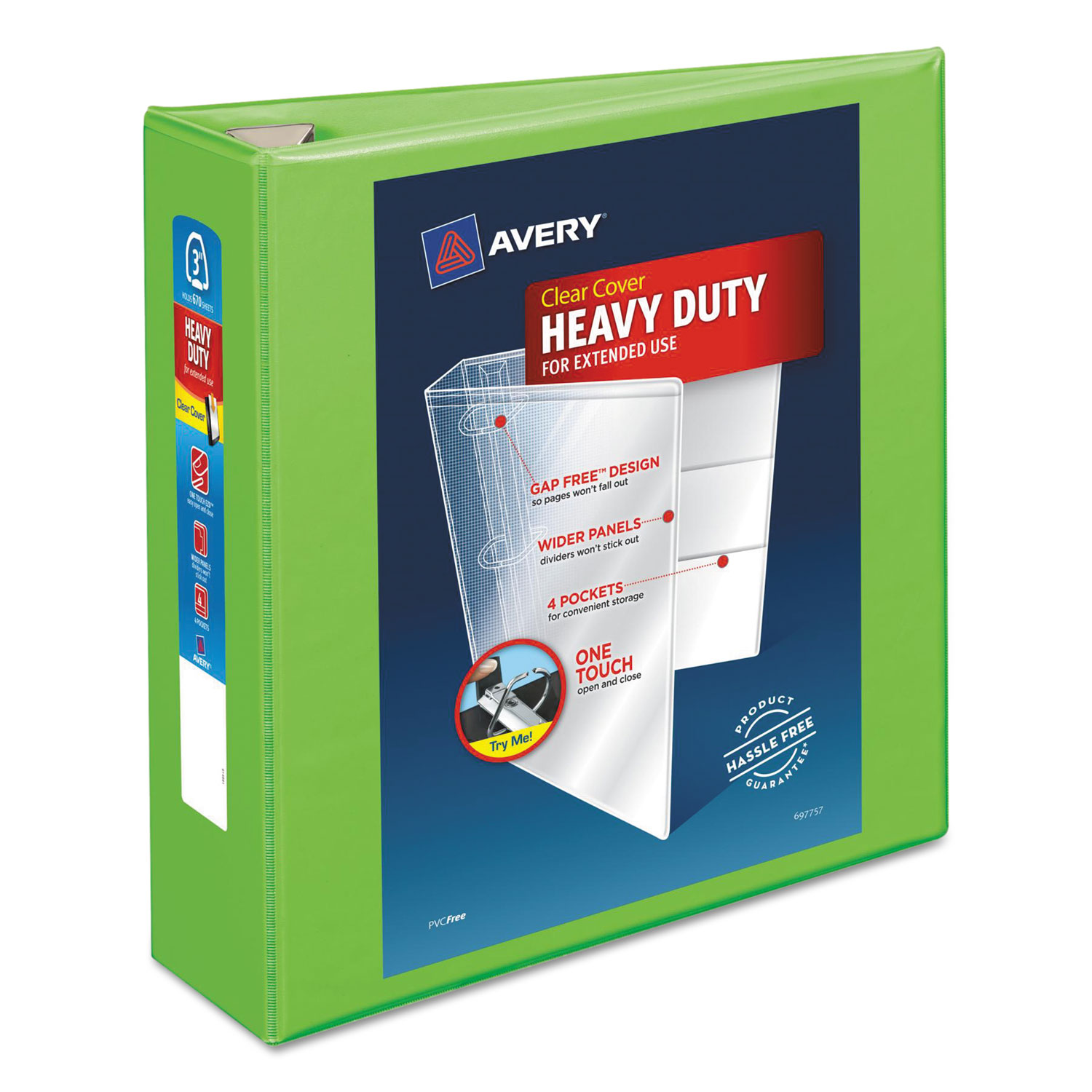  Avery 79779 Heavy-Duty View Binder with DuraHinge and Locking One Touch EZD Rings, 3 Rings, 3 Capacity, 11 x 8.5, Chartreuse (AVE79779) 