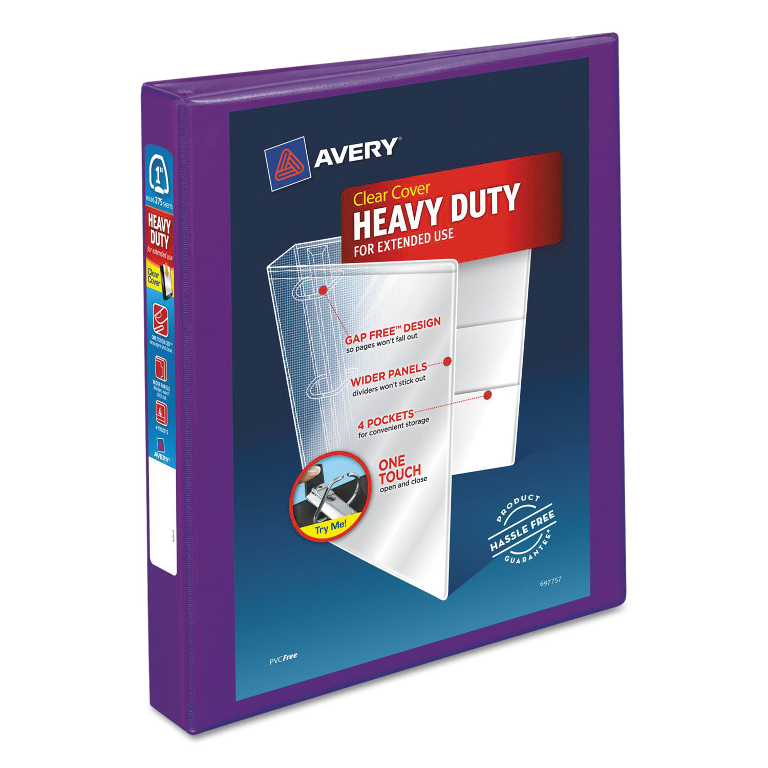  Avery 79771 Heavy-Duty View Binder with DuraHinge and Locking One Touch EZD Rings, 3 Rings, 1 Capacity, 11 x 8.5, Purple (AVE79771) 