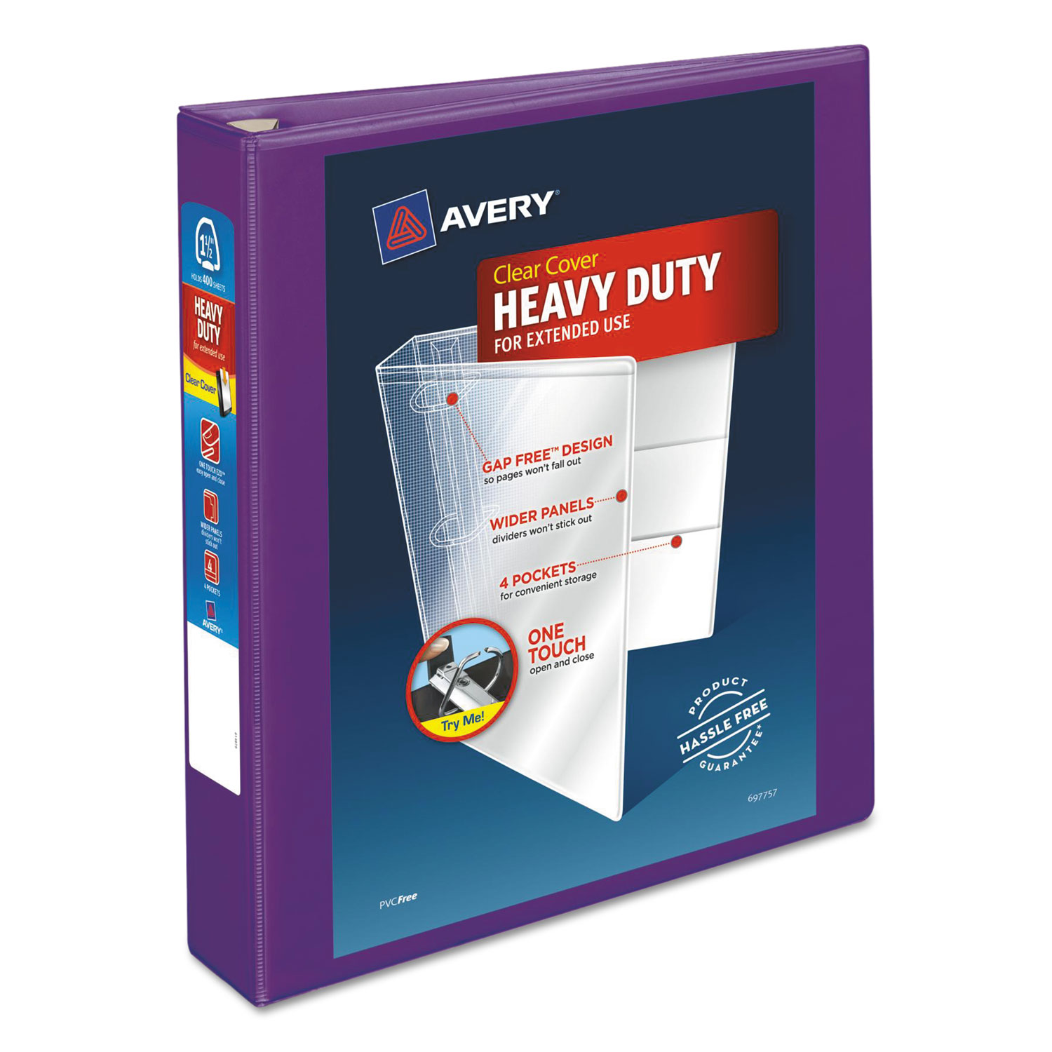  Avery 79774 Heavy-Duty View Binder with DuraHinge and Locking One Touch EZD Rings, 3 Rings, 1.5 Capacity, 11 x 8.5, Purple (AVE79774) 