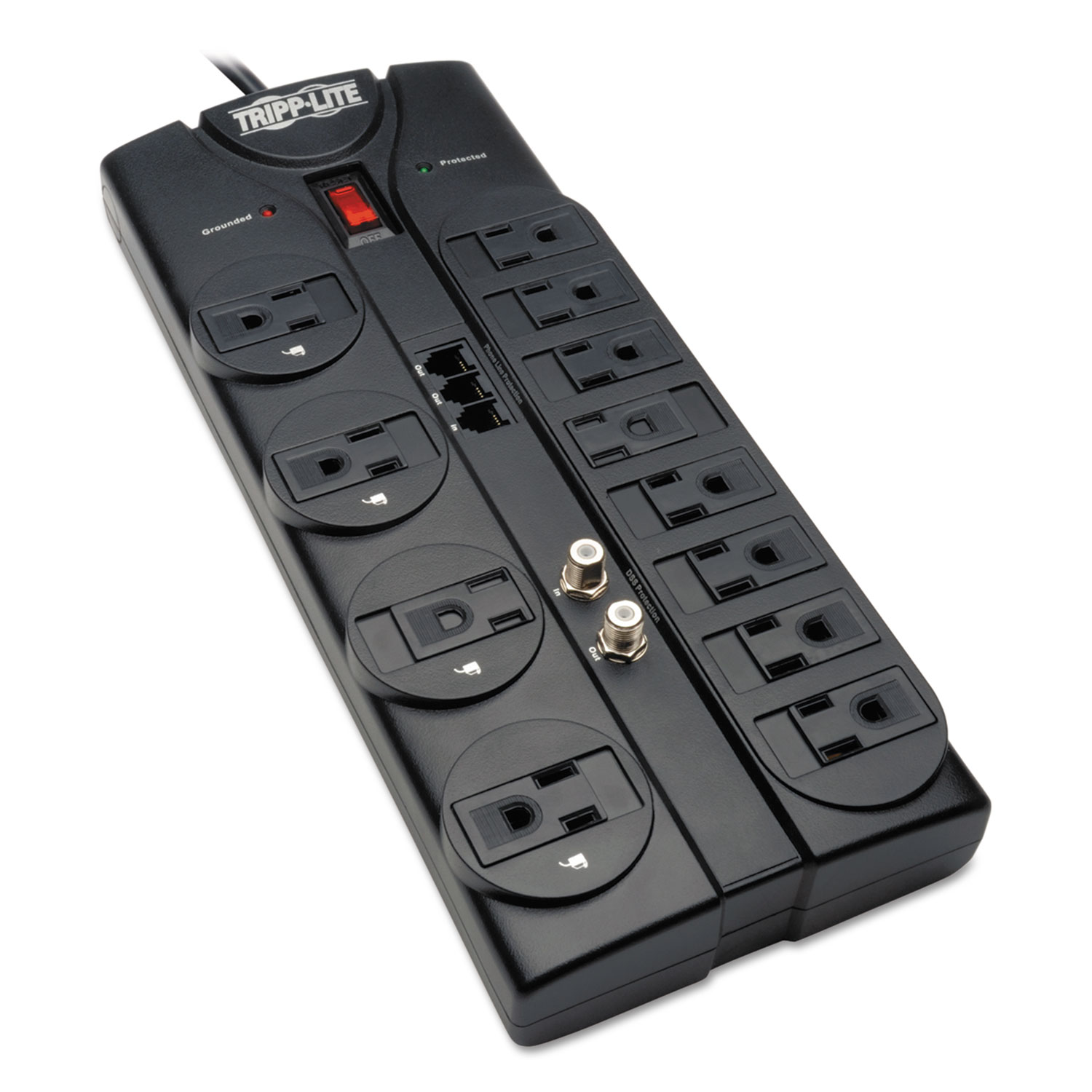 TLP1208TELTV Surge Suppressor, 12 Outlets, 8 ft Cord, 2880 Joules, Silver