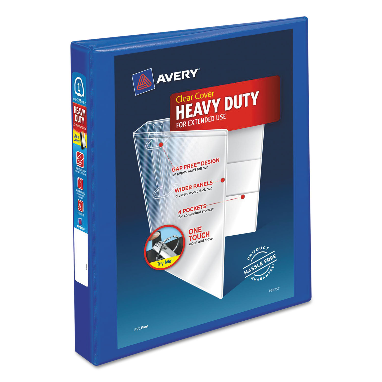  Avery 79772 Heavy-Duty View Binder with DuraHinge and Locking One Touch EZD Rings, 3 Rings, 1 Capacity, 11 x 8.5, Pacific Blue (AVE79772) 