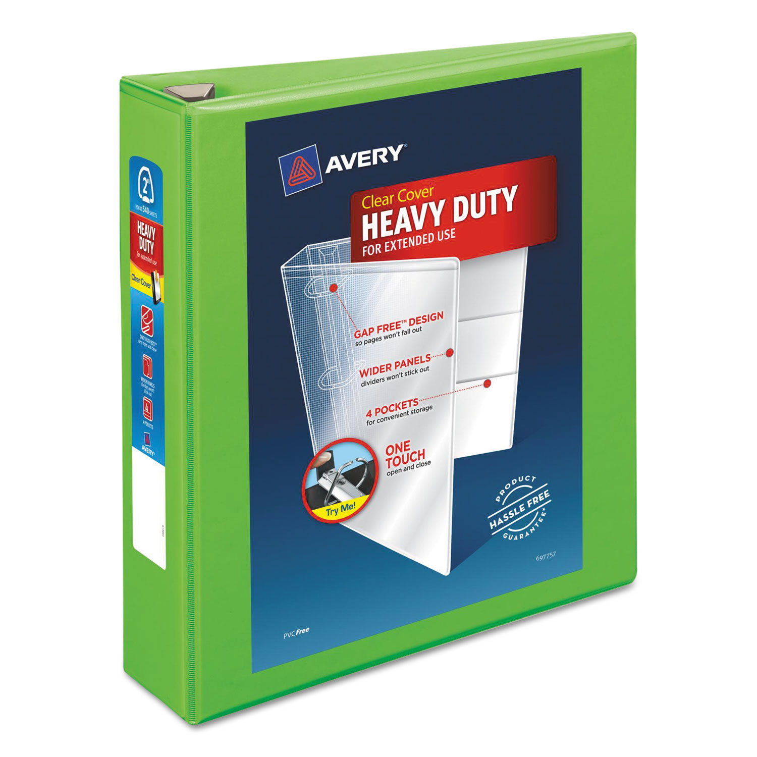  Avery 79776 Heavy-Duty View Binder with DuraHinge and Locking One Touch EZD Rings, 3 Rings, 2 Capacity, 11 x 8.5, Chartreuse (AVE79776) 