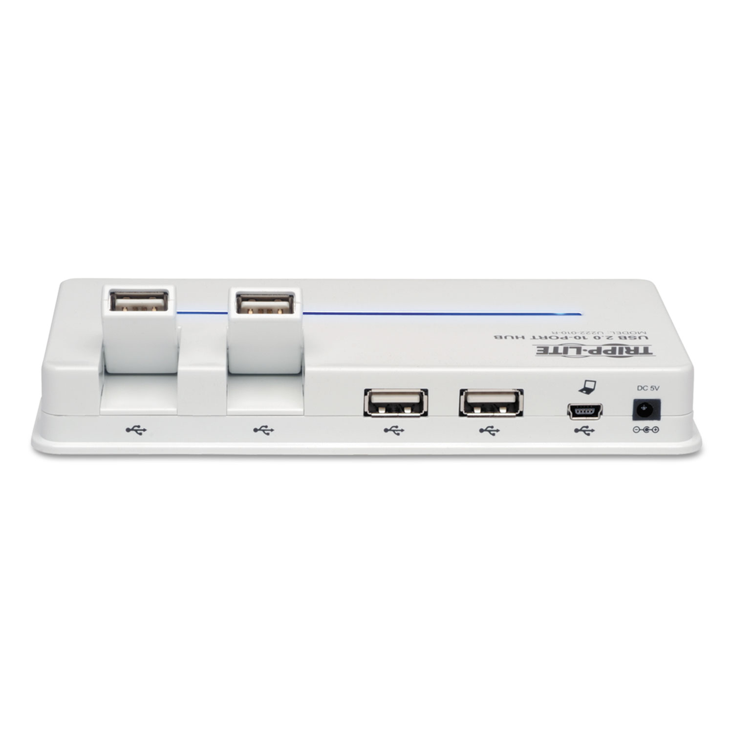 10-Port USB 2.0 Hub, 6-1/5w x 3d x 3/4h, White