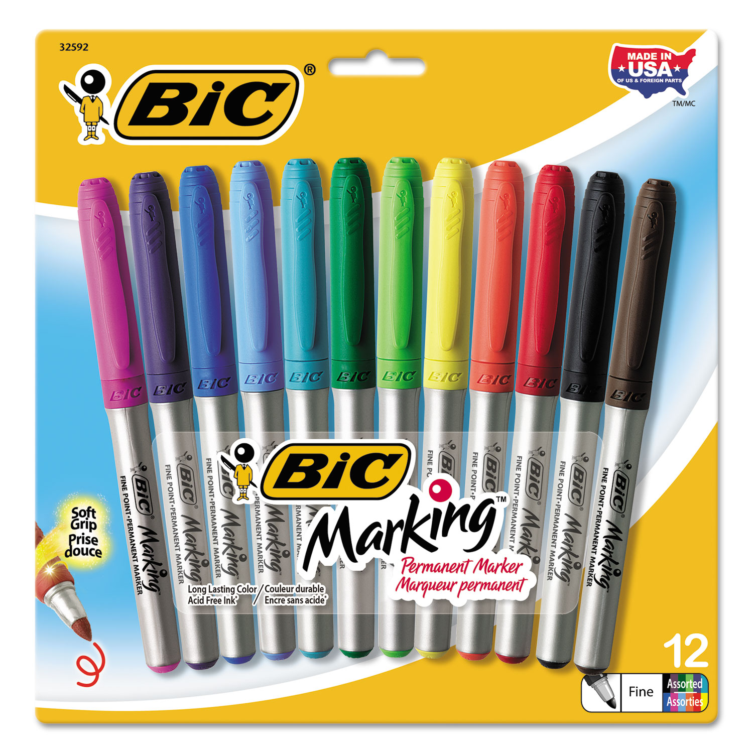 Marking Fine Tip Permanent Marker, Assorted, Dozen