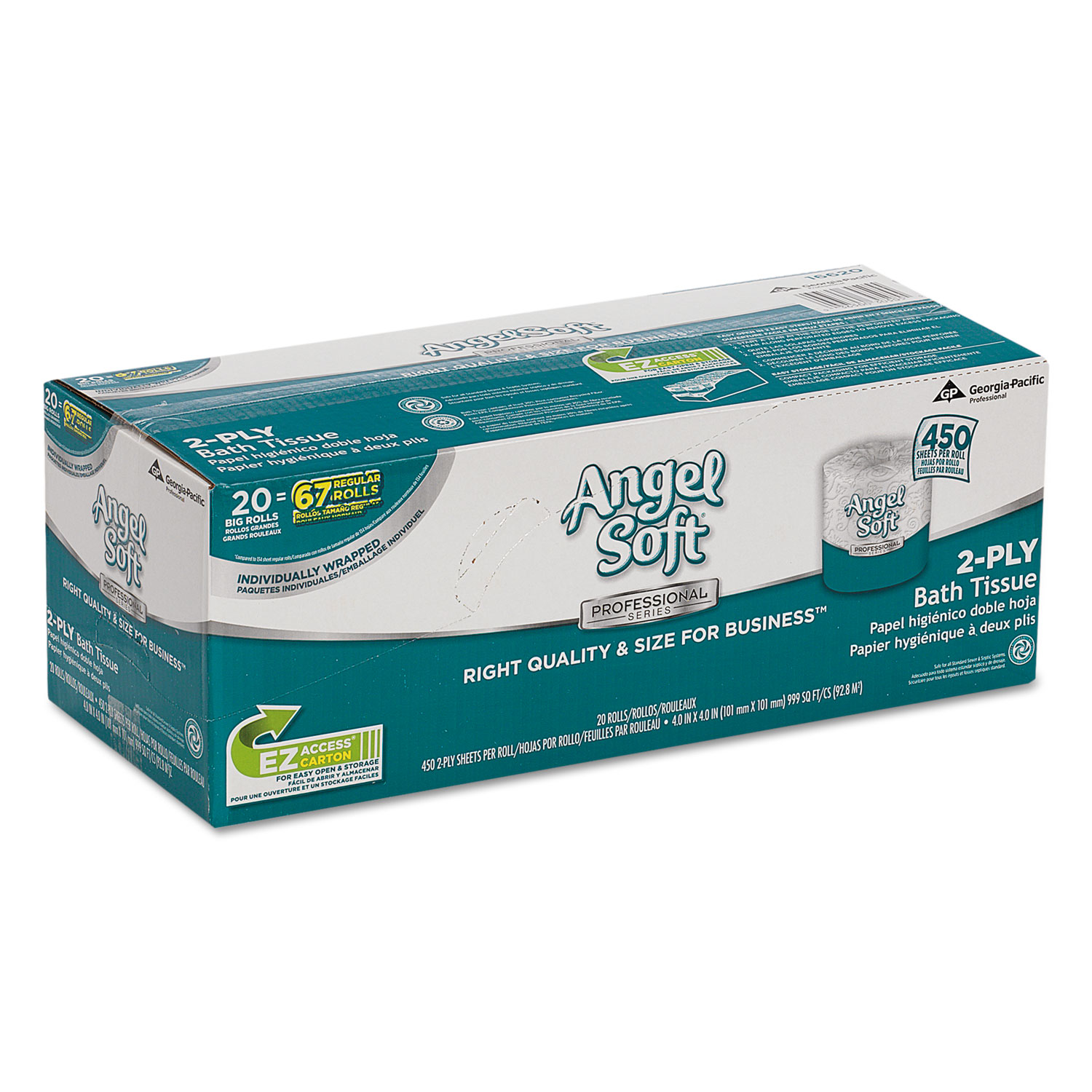Angel Soft ps Premium Bathroom Tissue, 450 Sheets/Roll, 20 Rolls/Carton