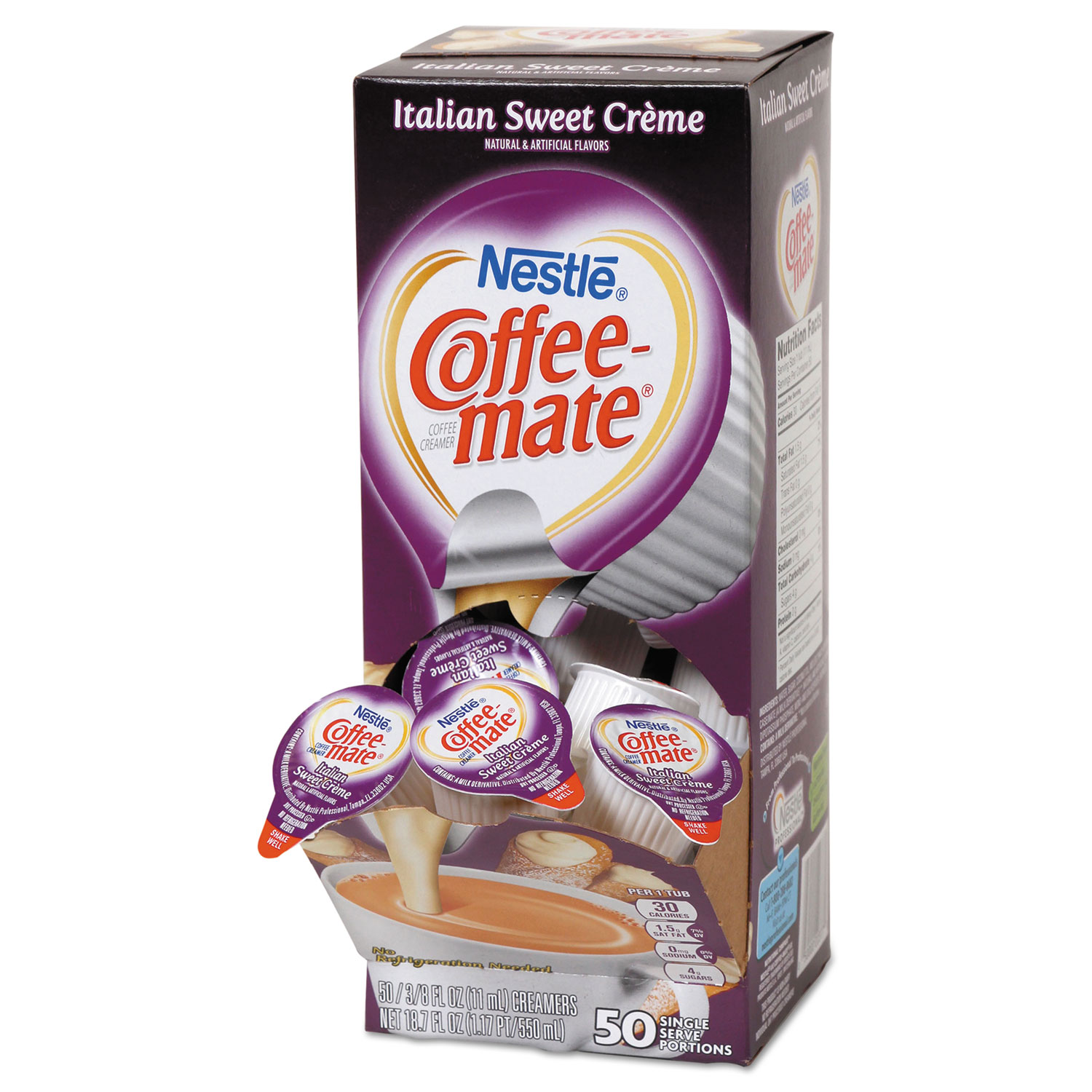 Liquid Coffee Creamer, Italian Sweet Crème, 0.375oz Mini Cups,50/Bx,4 Box/Ctn