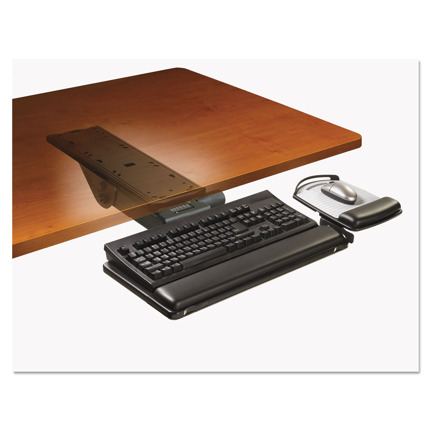 Easy Adjust Keyboard Tray With Highly Adjustable Platform, 17 3/4 Track, Black