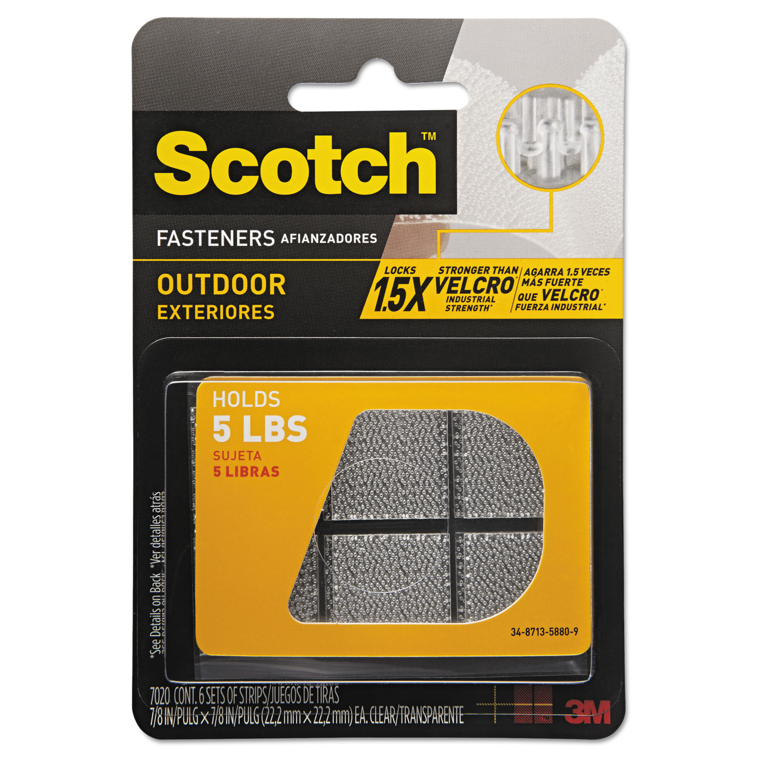  Scotch RFLD7020 Outdoor Fasteners, 0.88 x 0.88, Clear, 6/Pack (MMMRFLD7020) 
