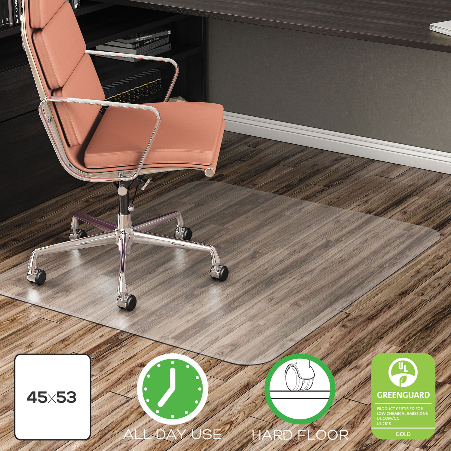  deflecto CM21242COM EconoMat All Day Use Chair Mat for Hard Floors, 45 x 53, Clear (DEFCM21242COM) 