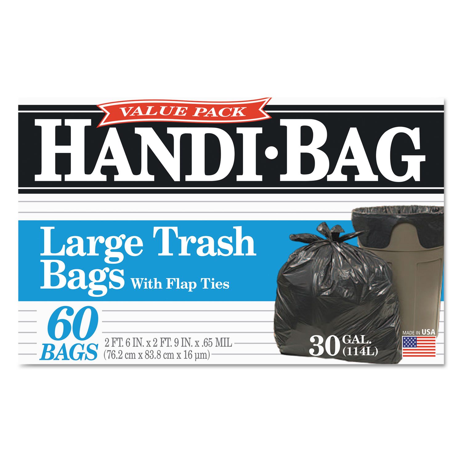 Super Value Pack Trash Bags, 30gal, .65mil, 30 x 33, Black, 60/Box