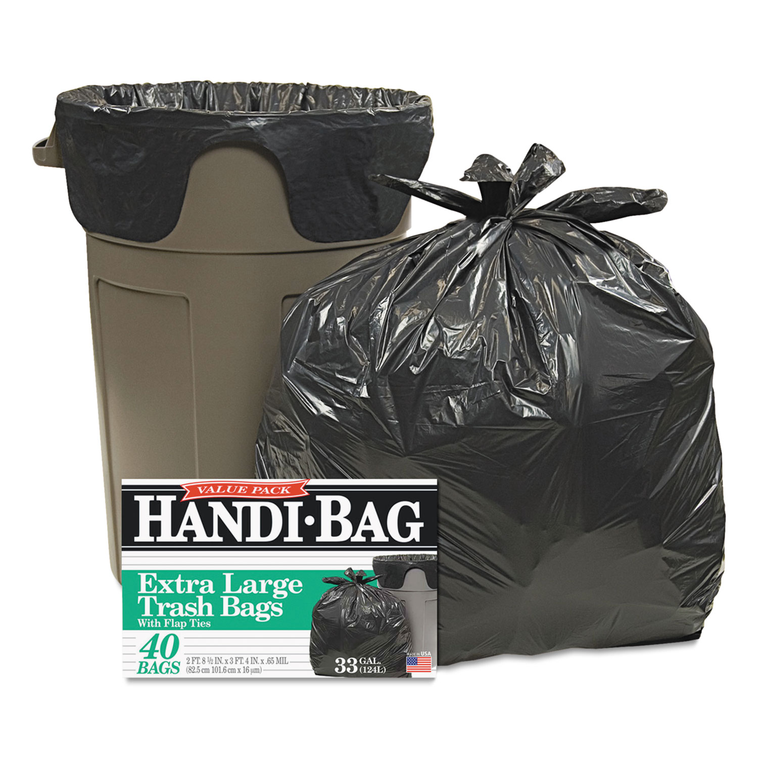  Handi-Bag HAB 6FTL40 Super Value Pack, 33 gal, 0.65 mil, 32.5 x 40, Black, 40/Box (WBIHAB6FTL40) 