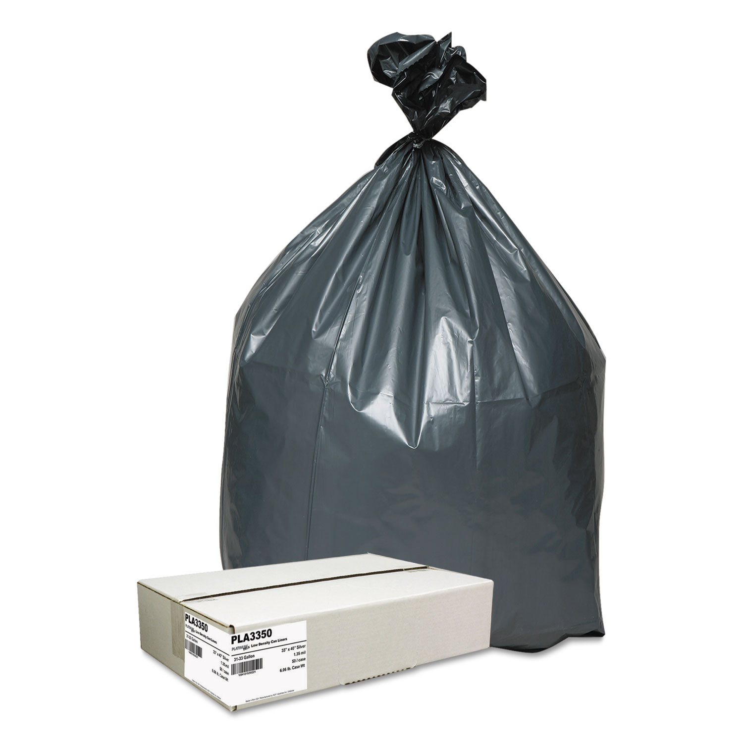 Can Liners, 33 gal, 1.35 mil, 33" x 40", Gray, 50/Carton