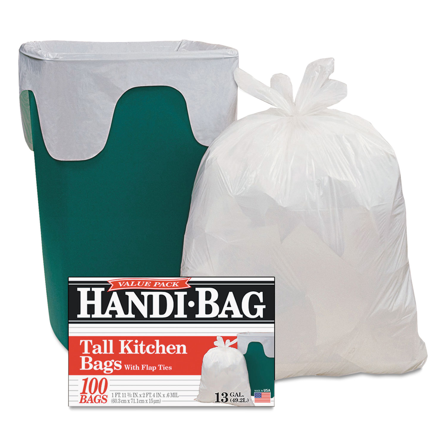 Handi-Bag HAB 6FK100 Super Value Pack, 13 gal, 0.6 mil, 23.75 x 28, White, 100/Box (WBIHAB6FK100) 