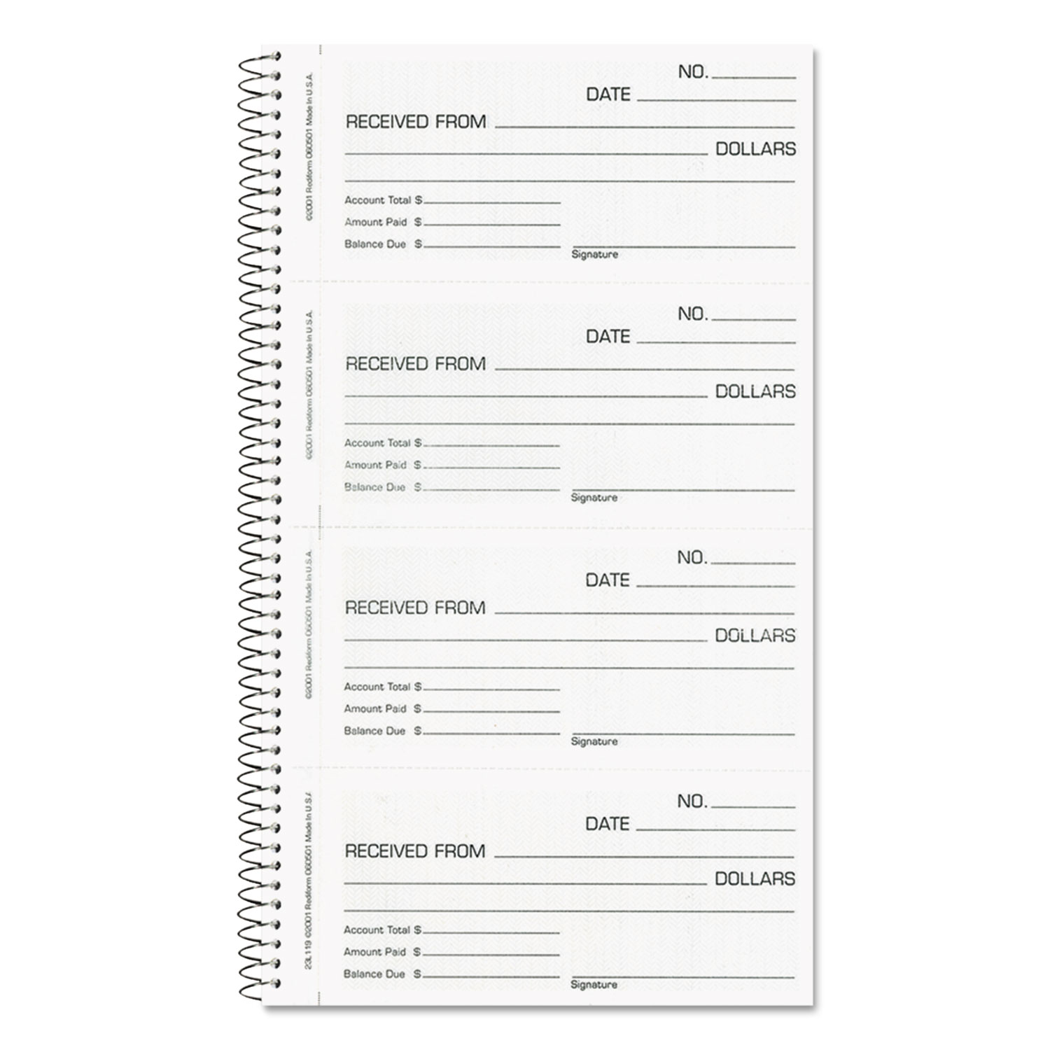 Money and Rent Unnumbered Receipt Book, 5 1/2 x 2 3/4, Two-Part, 200 Sets/Book