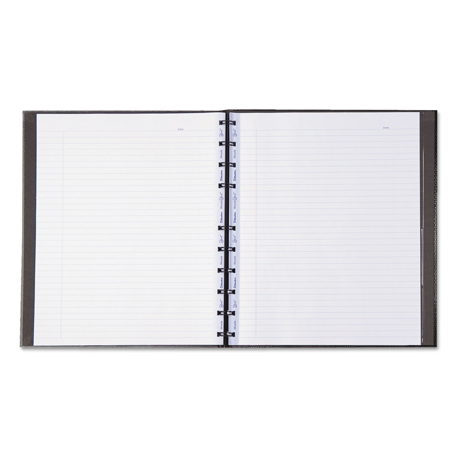 MiracleBind Notebook, College/Margin, 11 x 9 1/16, White, Black Cover, 75 Sheets