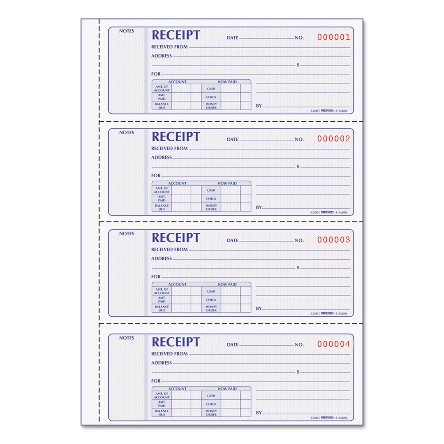  Rediform 8L806 Money Receipt Book, 7 x 2 3/4, Carbonless Duplicate, 200 Sets/Book (RED8L806) 