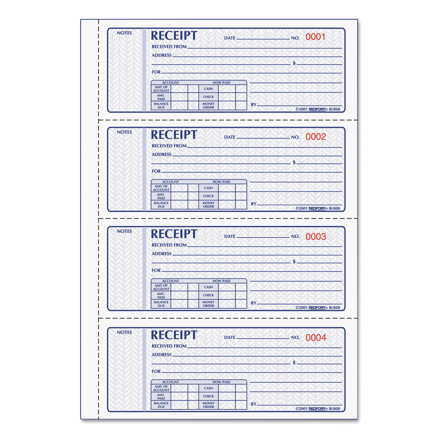 Money Receipt Book, FormGuard Cover, Three-Part Carbonless, 7 x 2.75, 4 Forms/Sheet, 100 Forms Total Money Receipt Book, FormGuard Cover, Three-Part Carbonless, 7 x 2.75, 4 Forms/Sheet, 100 Forms Total