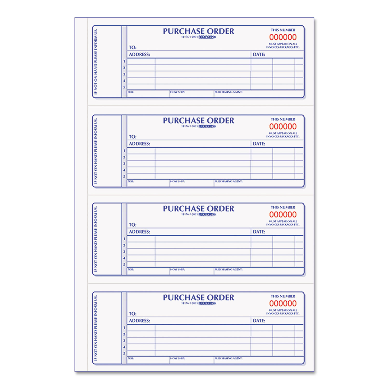 Purchase Order Book, 7 x 2 3/4, Two-Part Carbonless, 400 Sets/Book