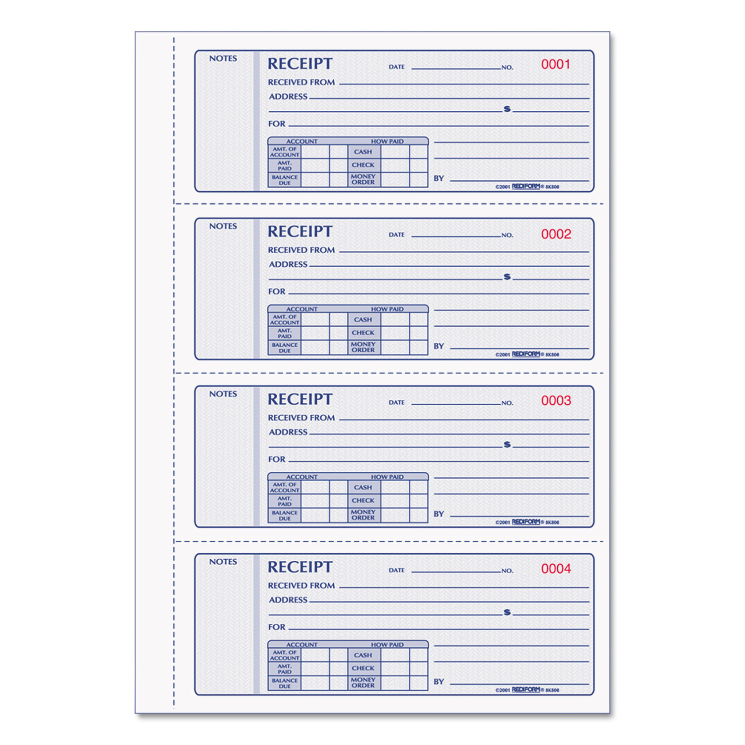  Rediform 8K808 Receipt Book, 7 x 2 3/4, Triplicate with Carbons, 200 Sets/Book (RED8K808) 