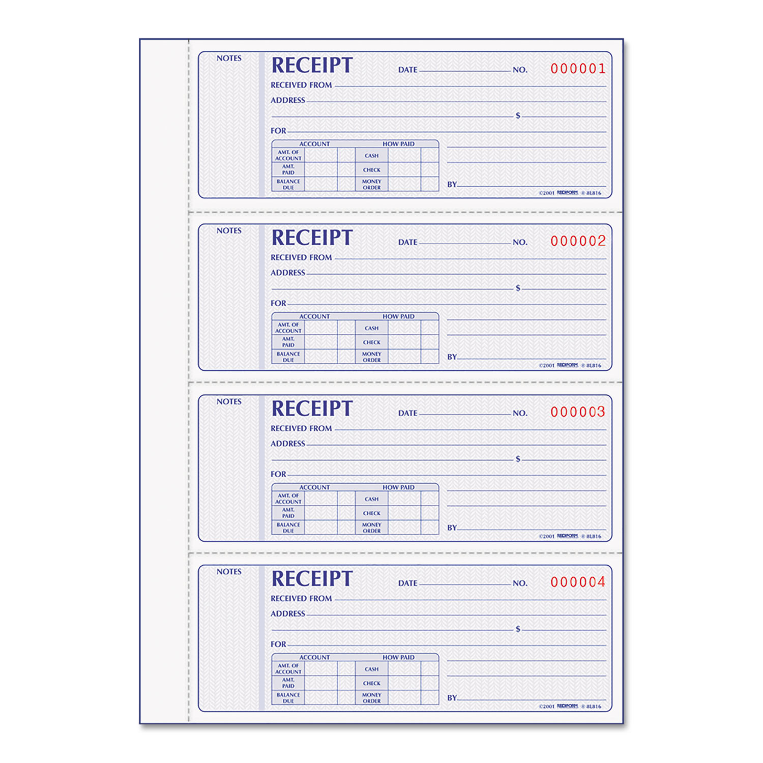  Rediform 8L816 Receipt Book, 7 x 2 3/4, Carbonless Duplicate, 400 Sets/Book (RED8L816) 