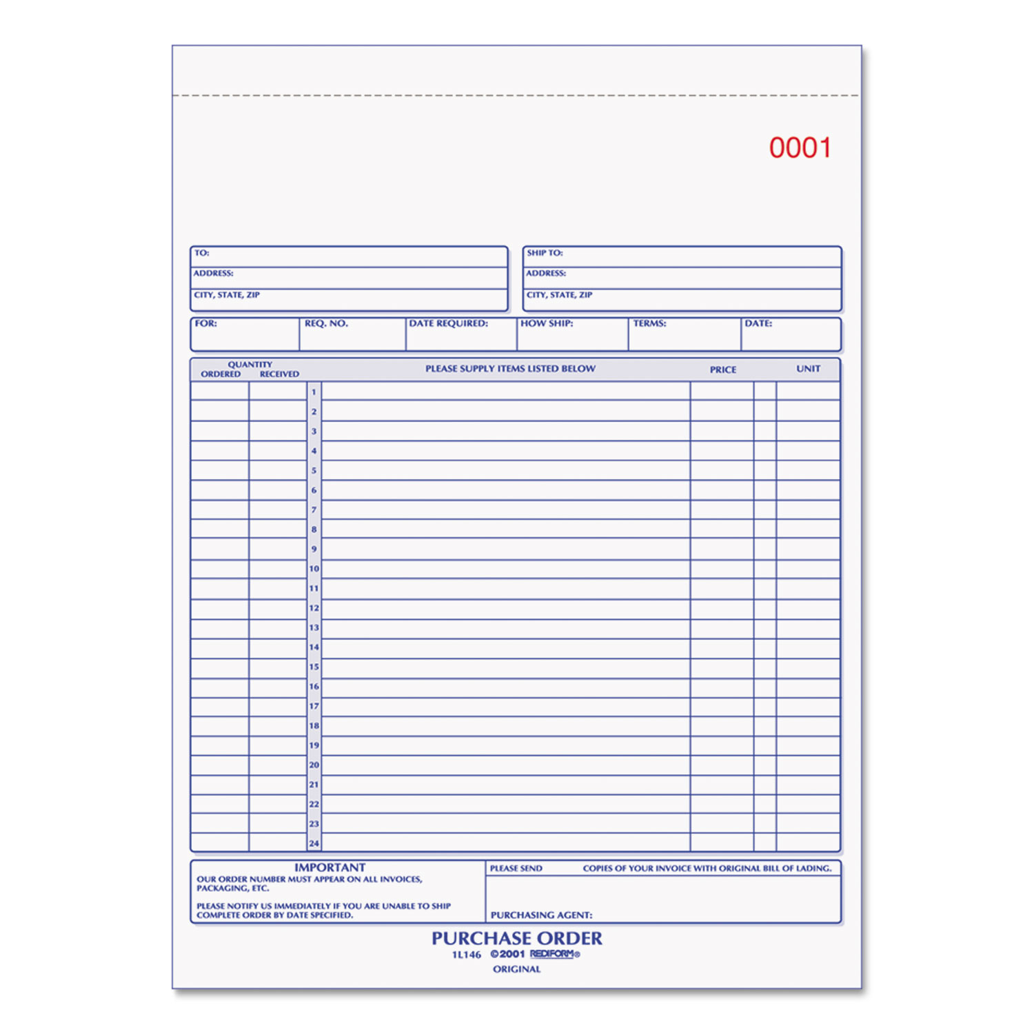  Rediform 1L146 Purchase Order Book, 8 1/2 x 11, Letter, Two-Part Carbonless, 50 Sets/Book (RED1L146) 