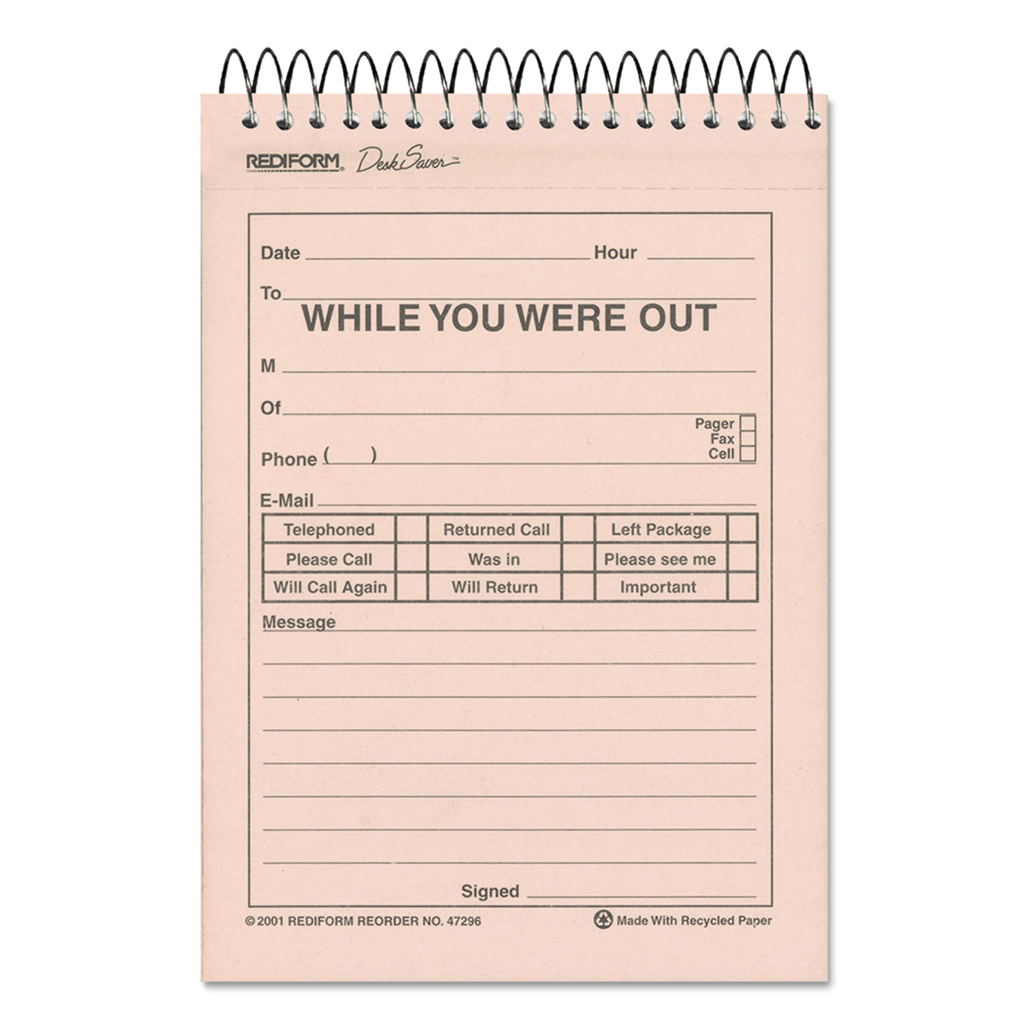 Desk Saver Line Wirebound Message Book, 6 1/4 x 4 1/4, Two-Part, 50 Forms