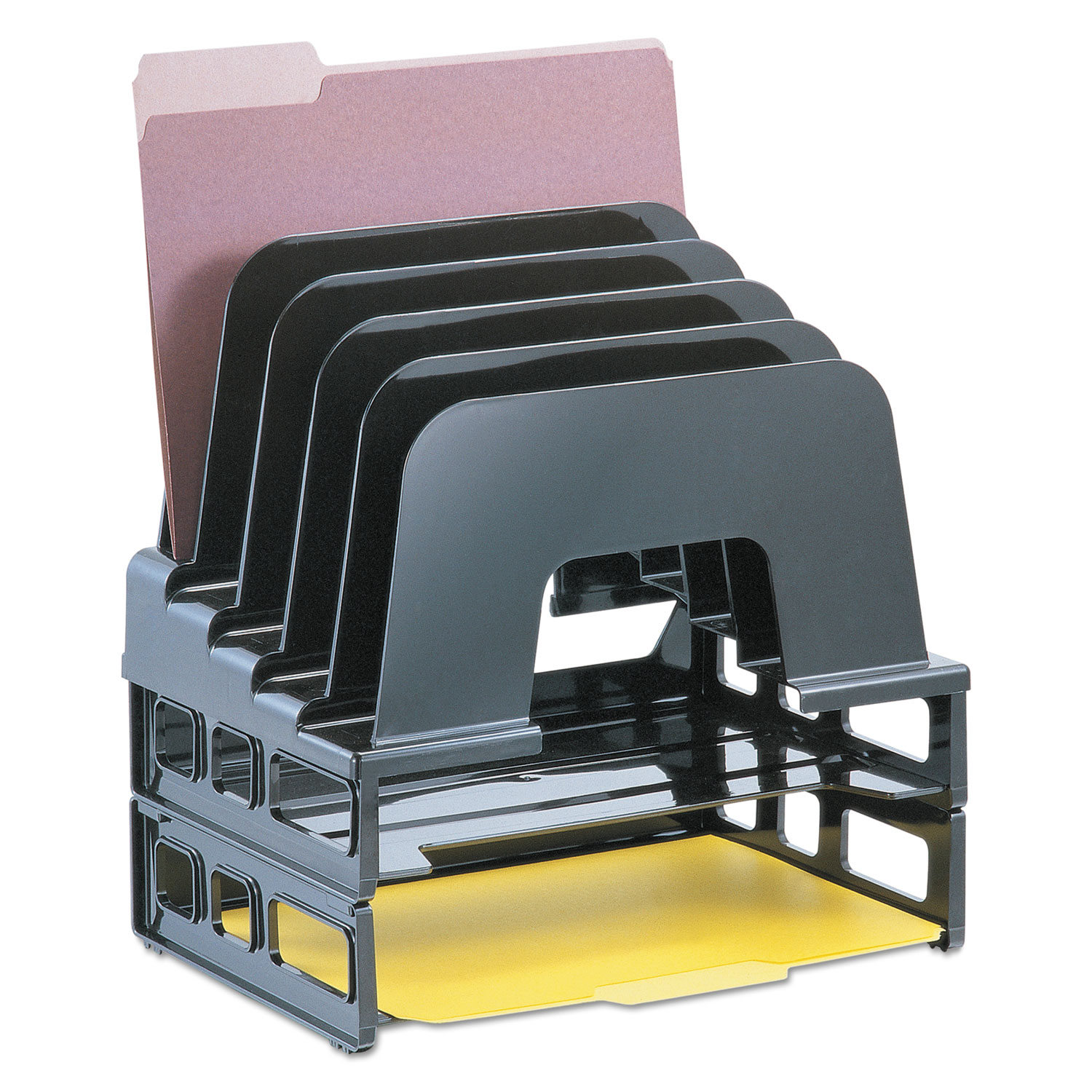 Incline Sorter, 2 Trays, 5-Compartments, Plastic, 9.12w x 13.5d x 14h, Black