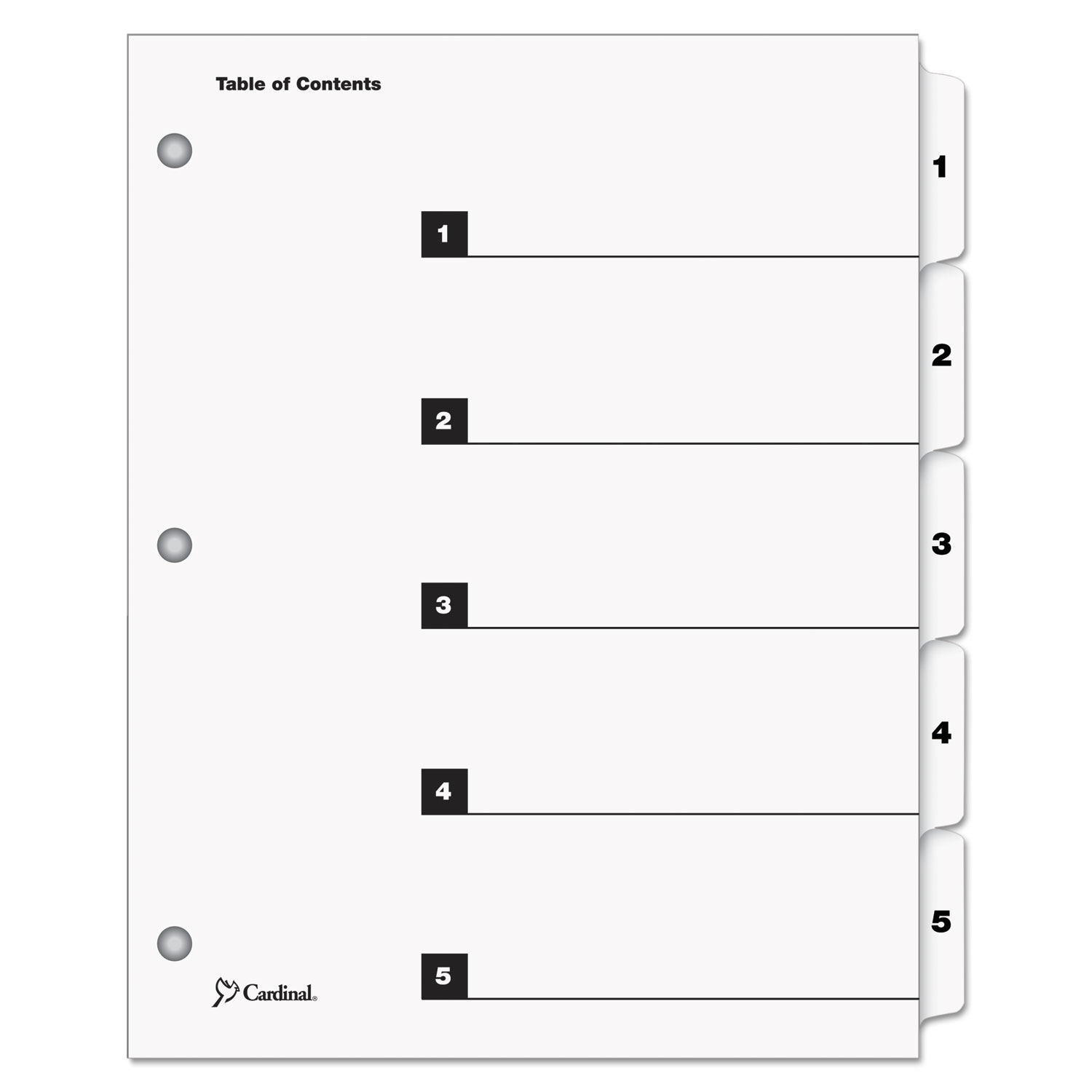  Cardinal 60533 QuickStep OneStep Printable Table of Contents and Dividers, 5-Tab, 1 to 5, 11 x 8.5, White, 24 Sets (CRD60533) 