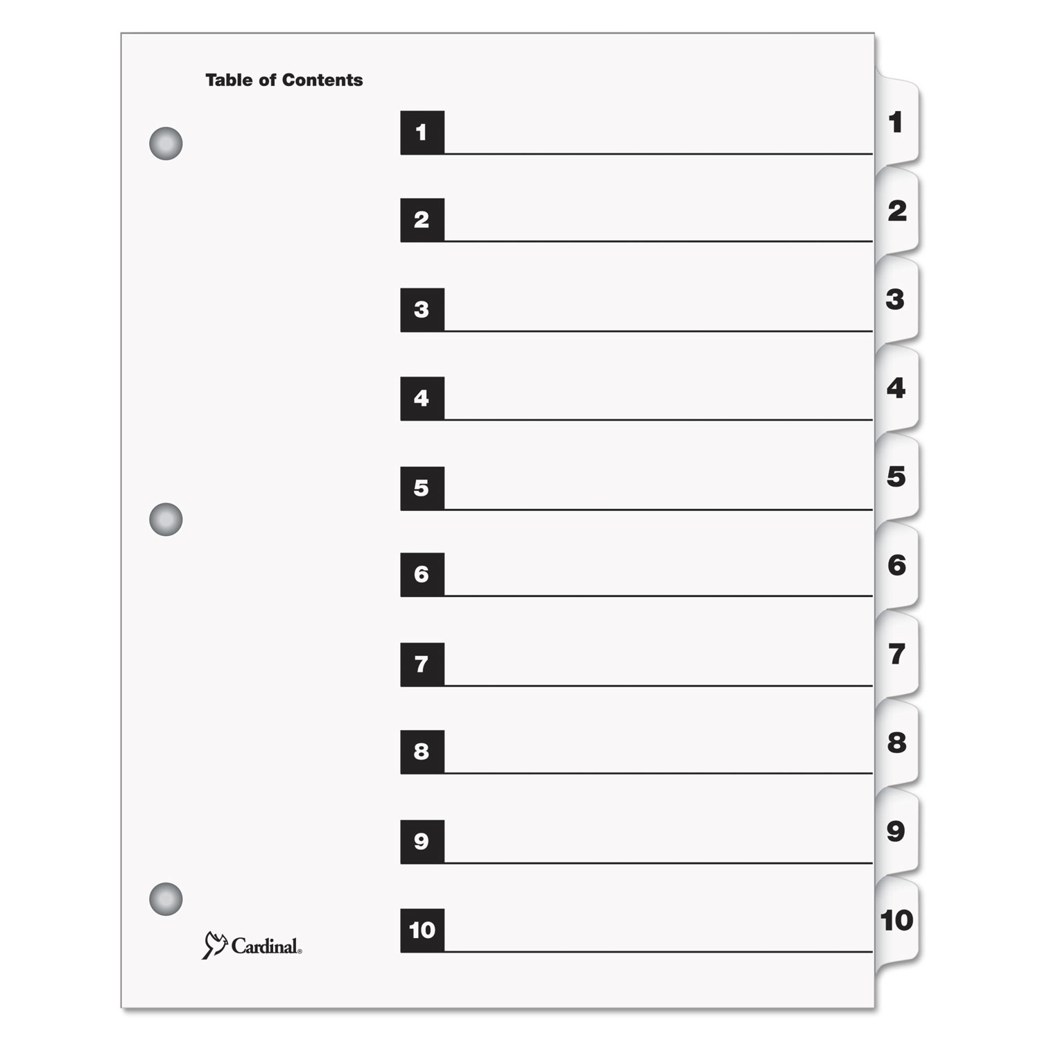  Cardinal 61033 QuickStep OneStep Printable Table of Contents and Dividers, 10-Tab, 1 to 10, 11 x 8.5, White, 24 Sets (CRD61033) 