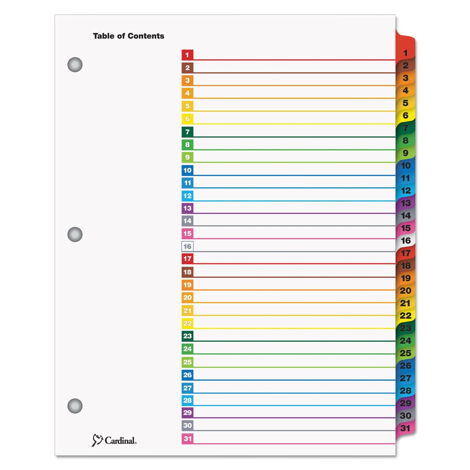  Cardinal 60118 OneStep Printable Table of Contents and Dividers, 31-Tab, 1 to 31, 11 x 8.5, White, 1 Set (CRD60118) 