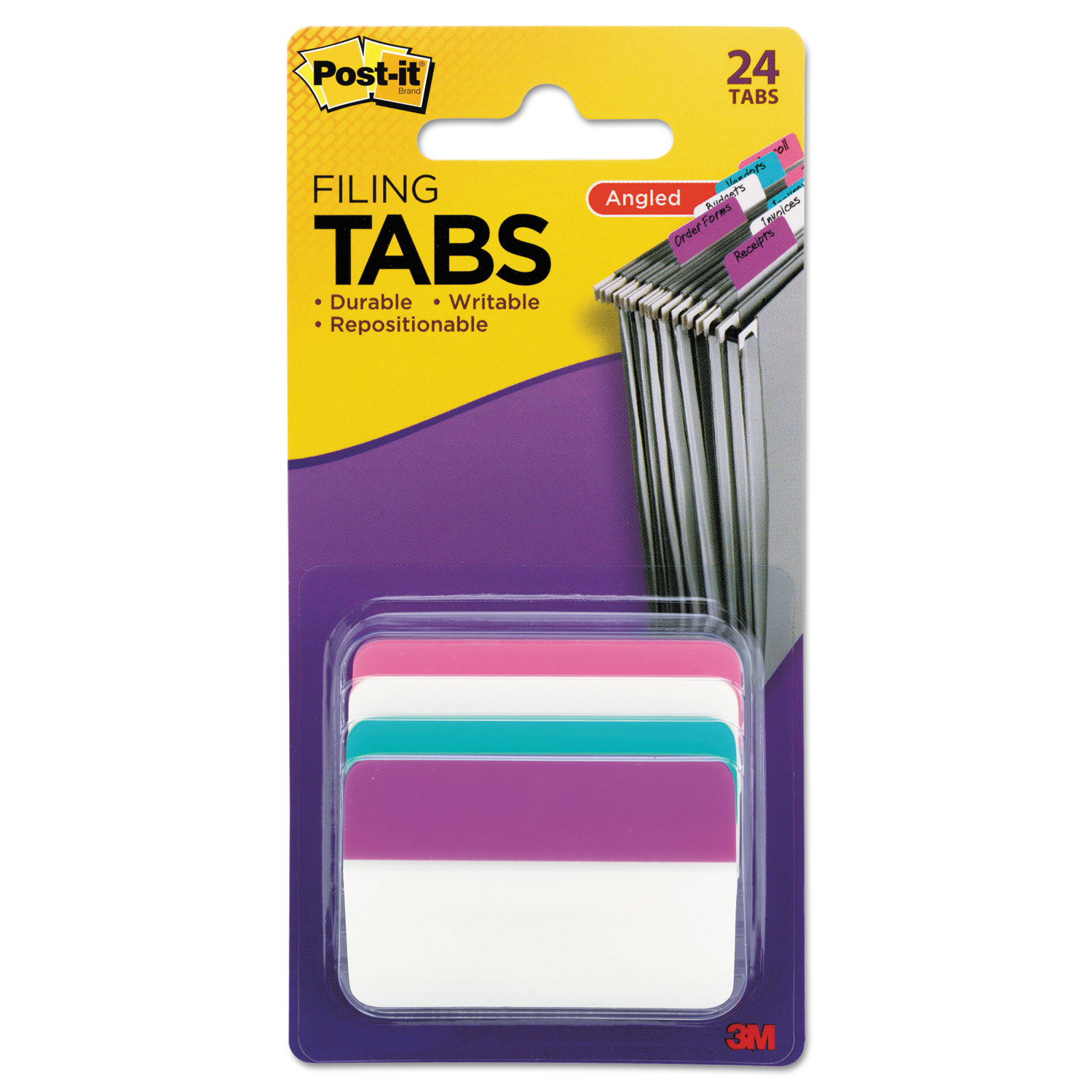 Angled Tabs, 2 x 1 1/2, Assorted Pastel Colors, 24/Pack