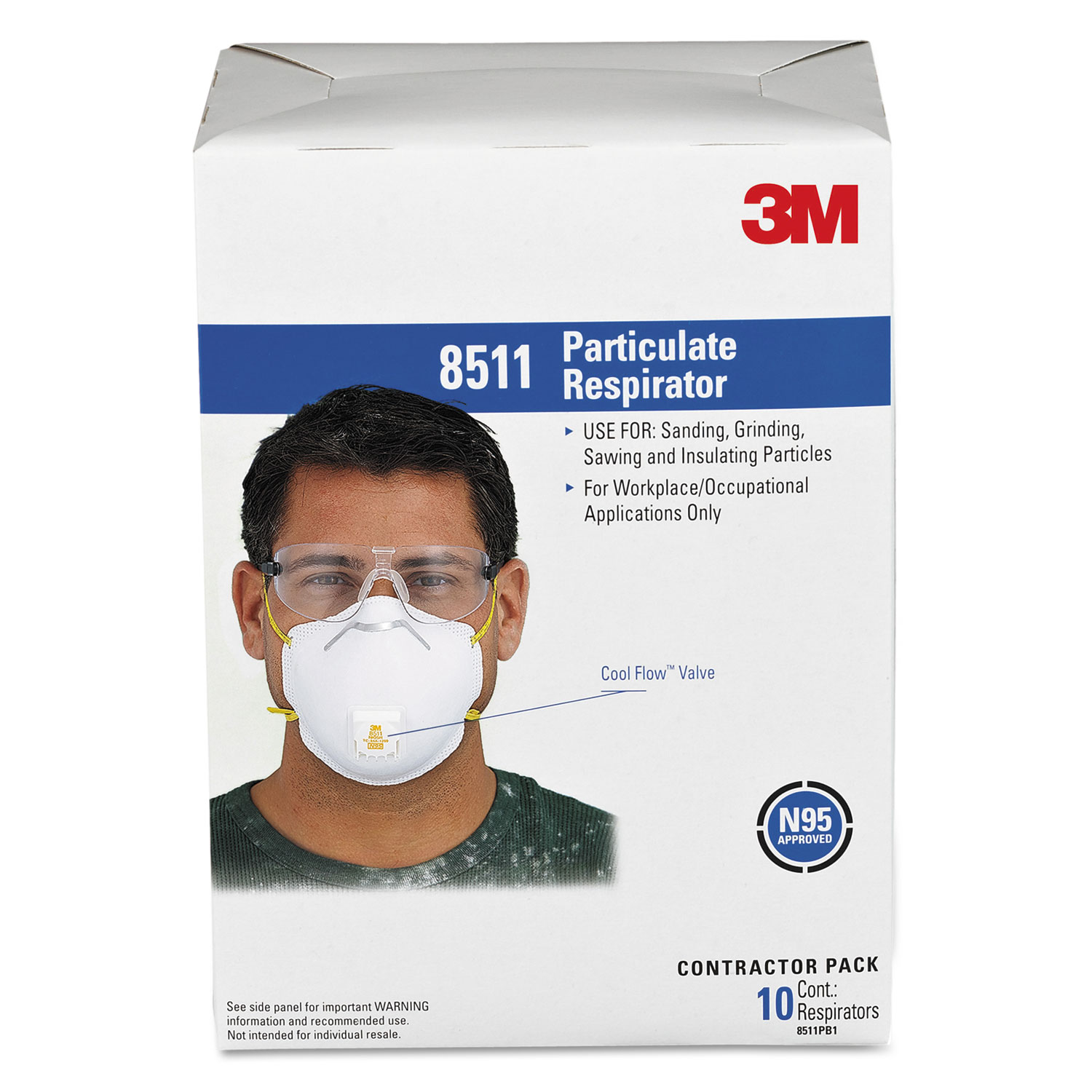  3M 7000002056 Particulate Respirator w/Cool Flow Exhalation Valve, 10 Masks/Box (MMM8511) 