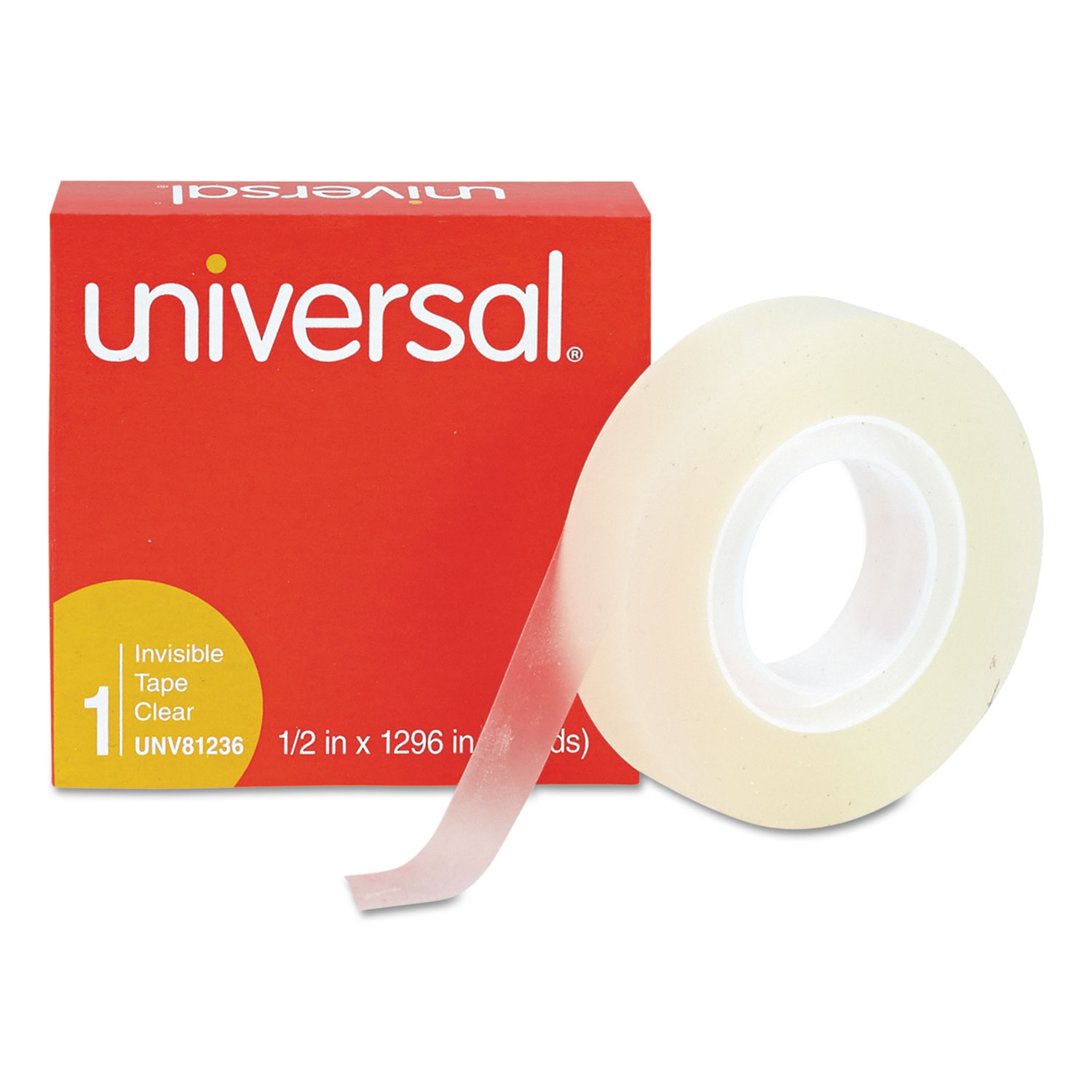  Universal UNV81236 Invisible Tape, 1 Core, 0.5 x 36 yds, Clear (UNV81236) 