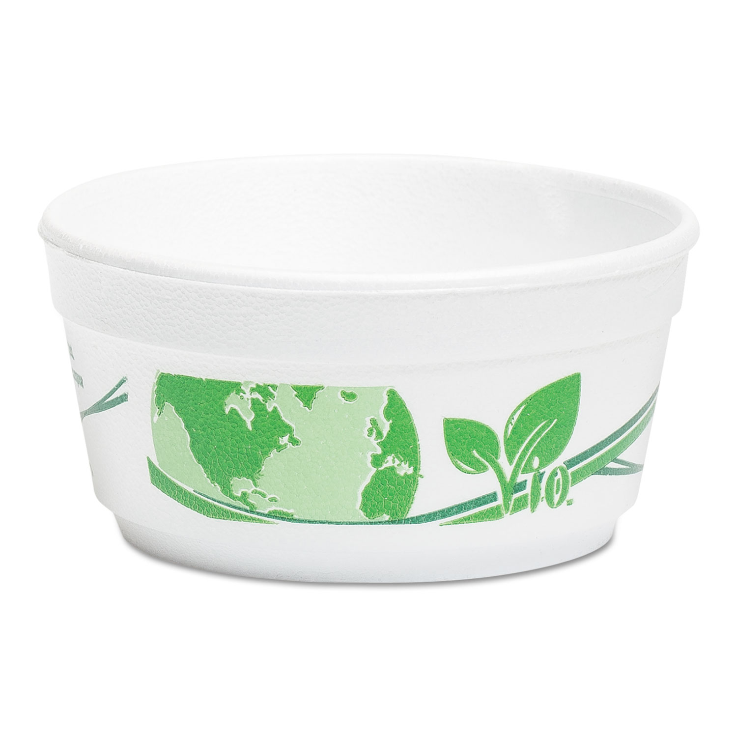 Vio Biodegradable Food Containers, 8 oz Bowl, Foam, White/Green, 500/Carton