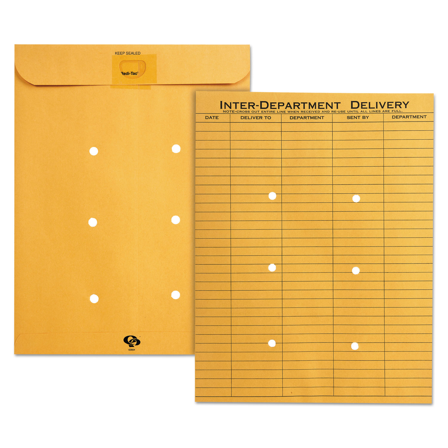 Brown Kraft Resealable Redi Tac Interoffice Envelope, 10 x 13, 100/BX