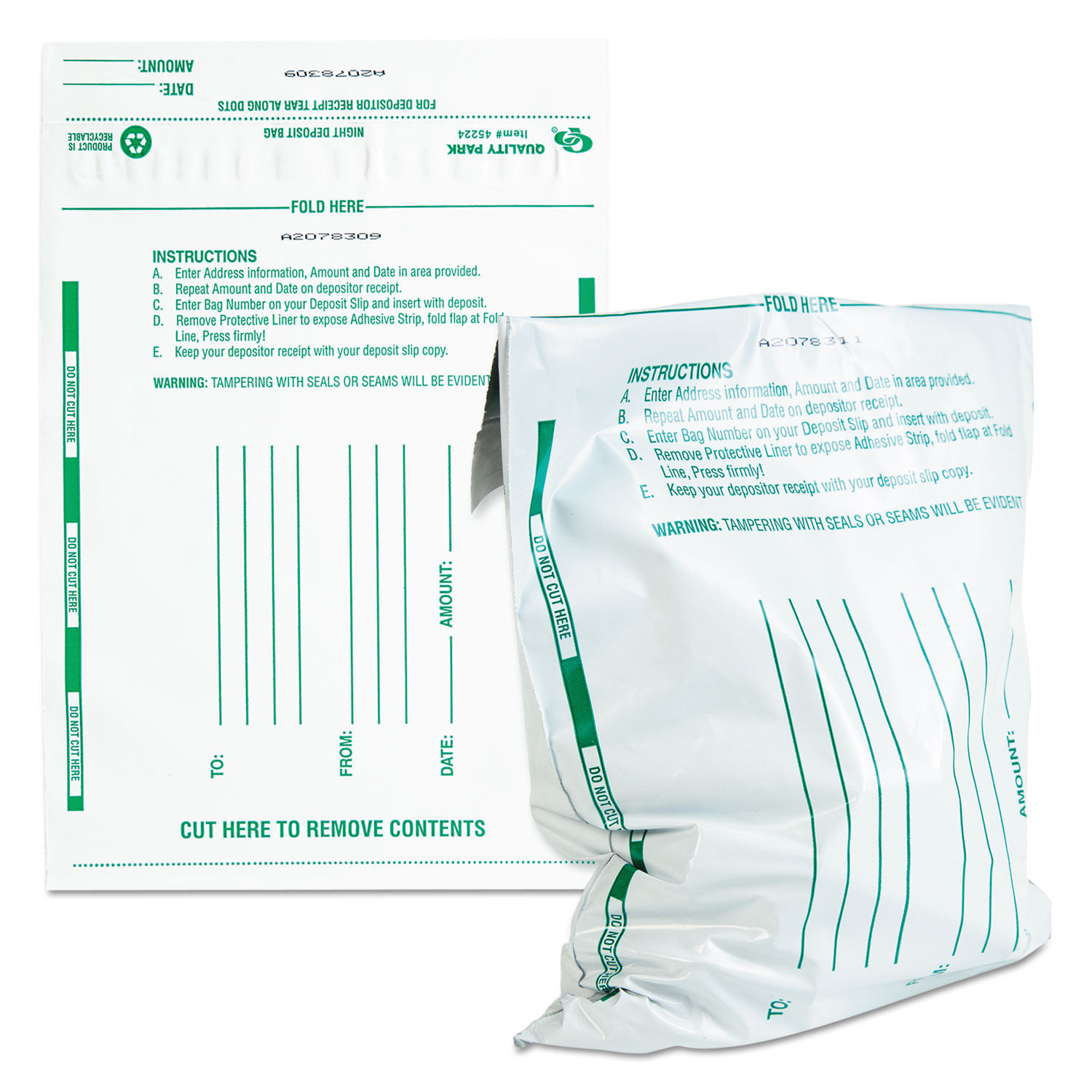 Poly Night Deposit Bags w/Tear-Off Receipt, 10 x 13, Opaque, 100 Bags/Pack