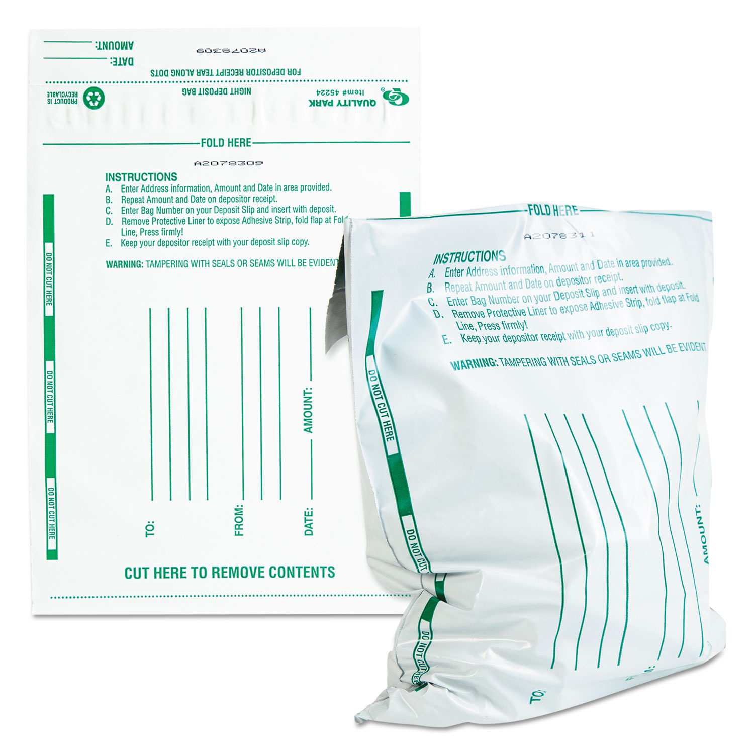 Poly Night Deposit Bags with Tear-Off Receipt, 10 x 13, White, 100/Pack Poly Night Deposit Bags with Tear-Off Receipt, 10 x 13, White, 100/Pack