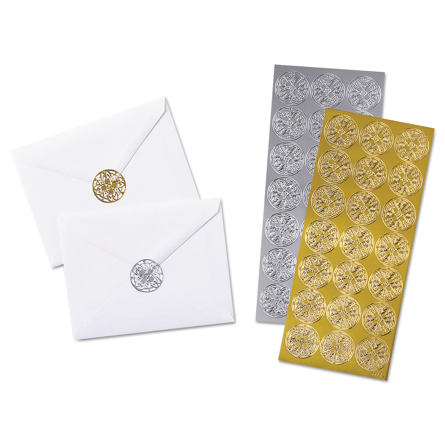 Decorative Foil Envelope Seals, Permanent, 1 1/4 x 1-1/4, Assorted, 42/Pack