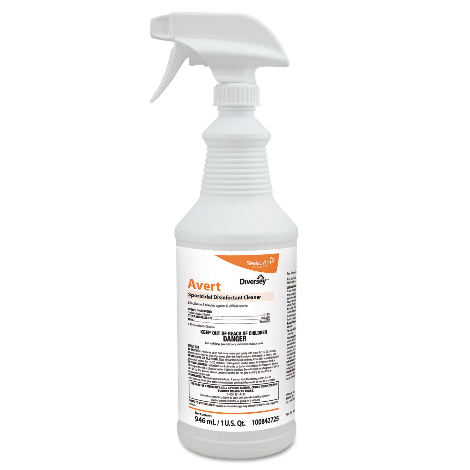 Diversey 100842725 Avert Sporicidal Disinfectant Cleaner, 32 oz Spray Bottle, 12/Carton (DVO100842725) 